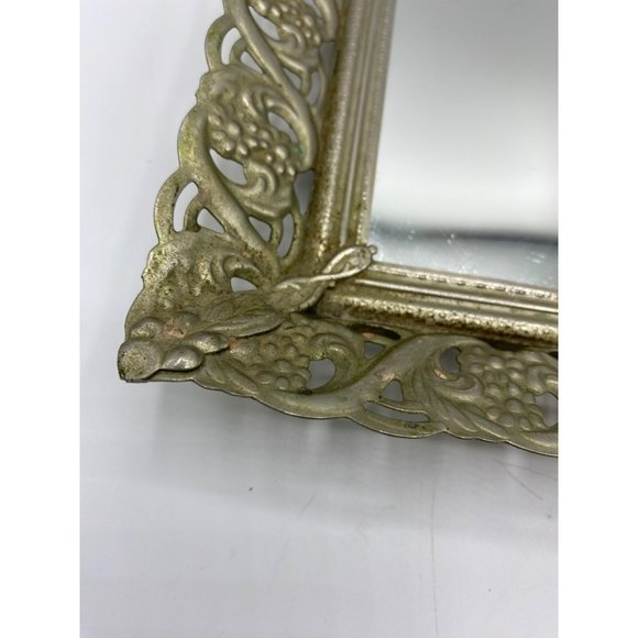 Vintage Accents Vintage Mirror Filigree Dresser Tray 9x3 Silver